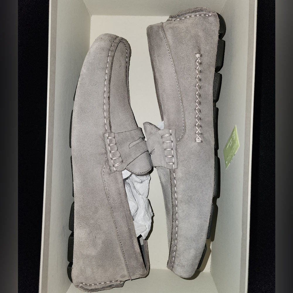 Men's Johnston & Murphy Gray Italian Suede Penny Driver Loafer, 10, NEW! w/ box